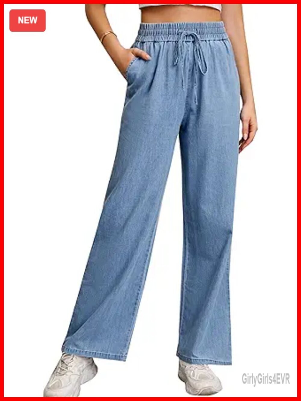 Wide Leg High Waisted Elastic Waist Pull On Jeans Plus Size 3XL Comfort Denim